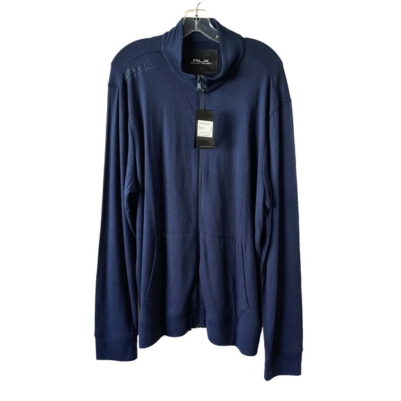RLX Ralph Lauren Sweater Mens XL Navy Performance Golf Full Zip Pouch Pocket - Picture 1 of 16